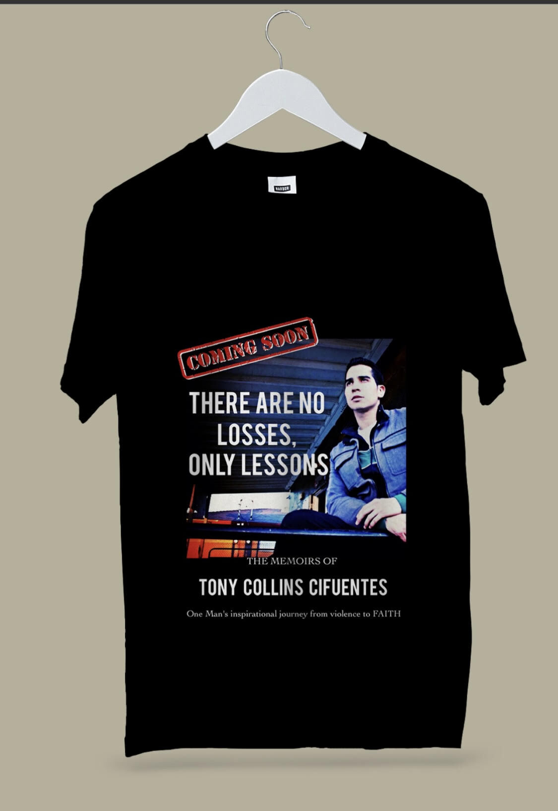 HBC T-shirt featuring the cover of "There Are No Losses, Only Lessons"