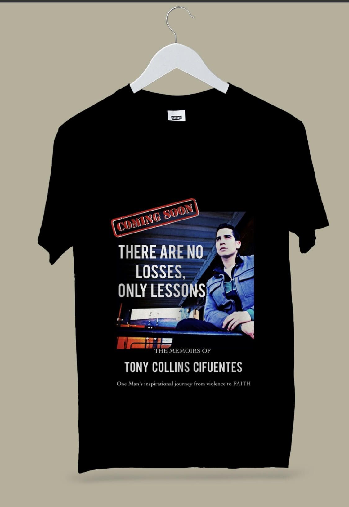 HBC T-shirt featuring the cover of "There Are No Losses, Only Lessons"