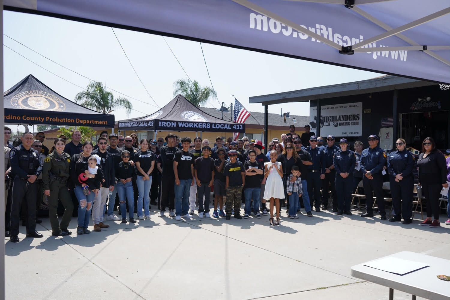 HBC community gathering with San Bernardino County Probation, Iron Workers Local 433, officers, youth, and families