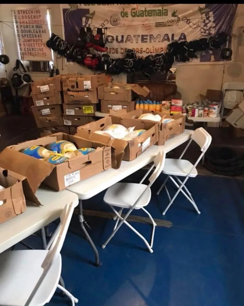 Boxes of donated turkeys and Thanksgiving fixings collected at Highlanders Boxing Club's annual Turkey Drive